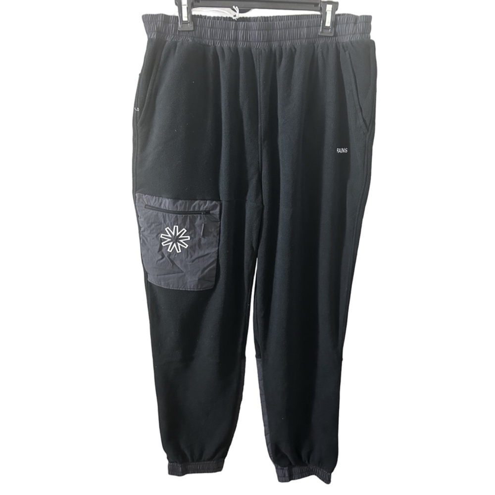 NWT RAINS Regular Black Fleece Pants XL w/ Nylon Trim & Utility Pocket